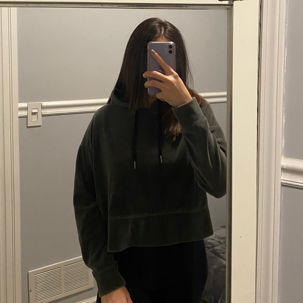 CALVIN KLEIN GREEN CROP HOODIE